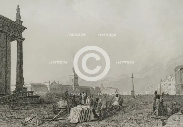 The Admiralty building square, Saint Petersburg, Russia, 1839. Creator: Augustin François Lemaitre.