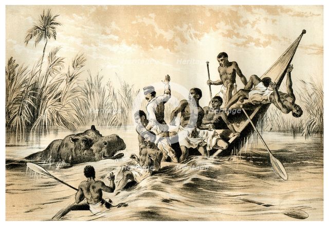 'The Adventure with a Hippopotamus', 1883. Artist: Unknown
