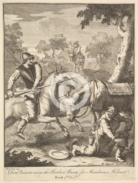 The Adventure of Mambrino's Helmet (Six Illustrations for Don Quixote), 1756 or after. Creator: William Hogarth.