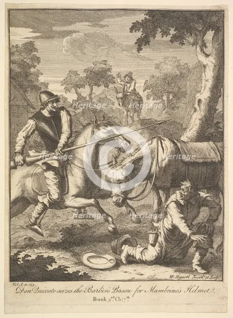 The Adventure of Mambrino's Helmet (Six Illustrations for Don Quixote), 1756 or after. Creator: William Hogarth.