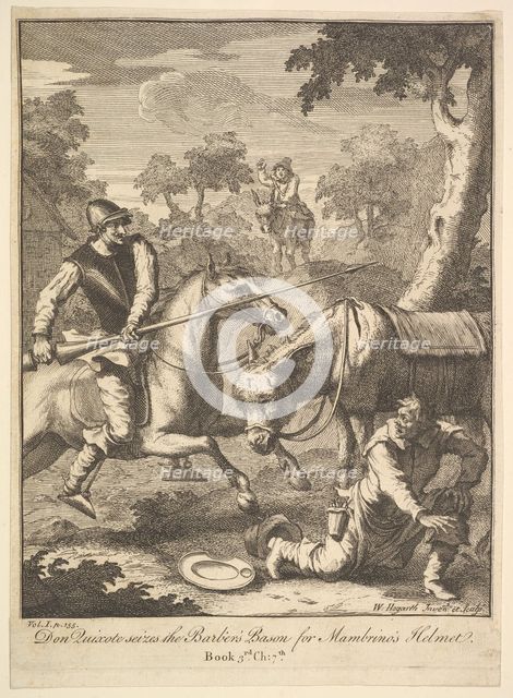 The Adventure of Mambrino's Helmet (Six Illustrations for Don Quixote), 1756 or after. Creator: William Hogarth.