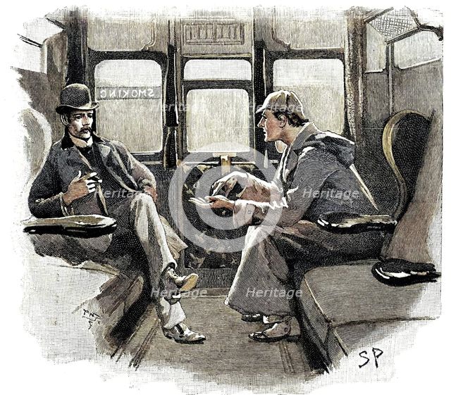 "The Adventure of Silver Blaze", Holmes and Watson on train. Creator: Sidney E Paget.