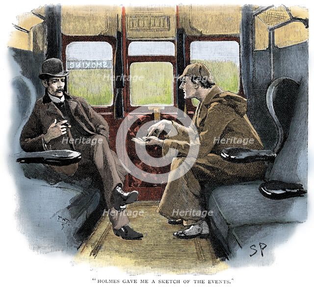 The Adventure of Silver Blaze, Holmes and Watson on train. Artist: Sidney E Paget