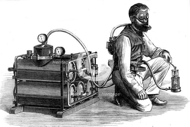 The Aerophobe, for exploring dangerous mines, 1874. Creator: Unknown.