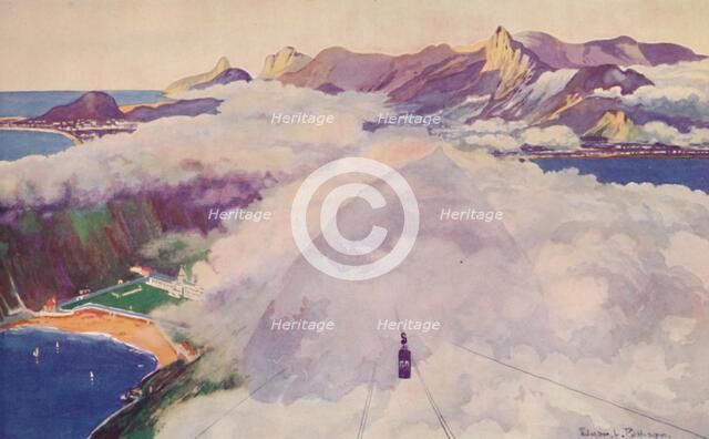 'The Aerial Ropeway Car descending from the Sugar Loaf Mountain', 1914.  Artist: Unknown.