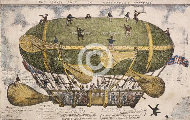 'The Aeriel Ship, or Munchausen Improved!', 1835. Artist: Anon