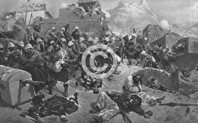 'The Afghan War, 1878-80: 91st Highlanders and the 2nd Gurkas storming Gandia Mullah', 1901.  Creator: Unknown.