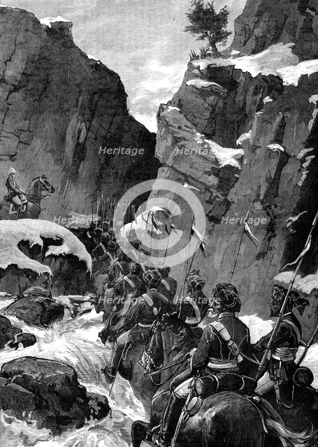 The Afghan War: the 10th Bengal Lancers in the Jugdulluk Pass, 1880. Creator: Unknown.