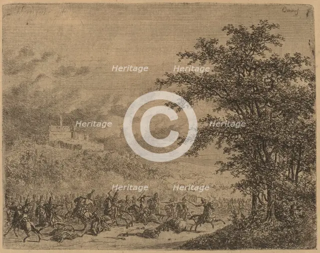 The Affair near Konigstein (L'Affaire pres de Koenigstein) [recto]. Creator: Gerhardus Emaus De Micault.