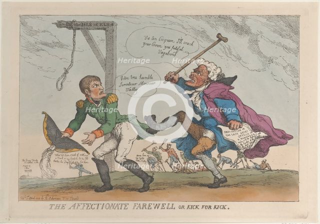 The Affectionate Farewell, or Kick for Kick, April 17, 1814., April 17, 1814. Creator: Thomas Rowlandson.