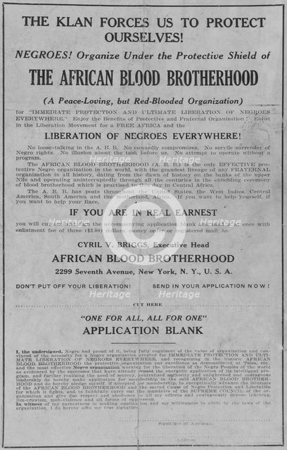 The African Blood Brotherhood, 1918-1922. Creator: Unknown.