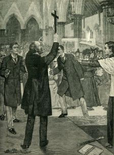 The Agitation Against Ritualism: Mr. Kensit's Violent Protest in a West End Church c1900. Creator: Arthur Herbert Buckland