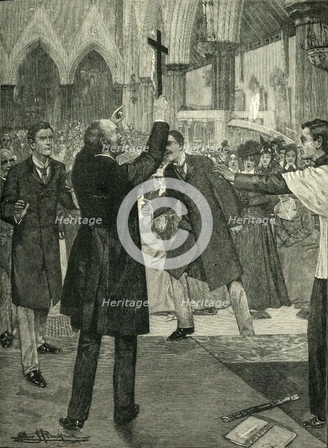 'The Agitation Against Ritualism: Mr. Kensit's Violent Protest in a West End Church', c1900. Creator: Arthur Herbert Buckland.