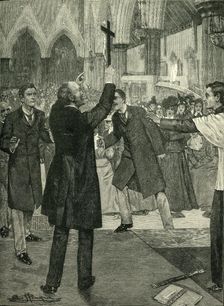 The Agitation Against Ritualism: Mr. Kensit's Violent Protest in a West End Church c1900. Creator: Arthur Herbert Buckland