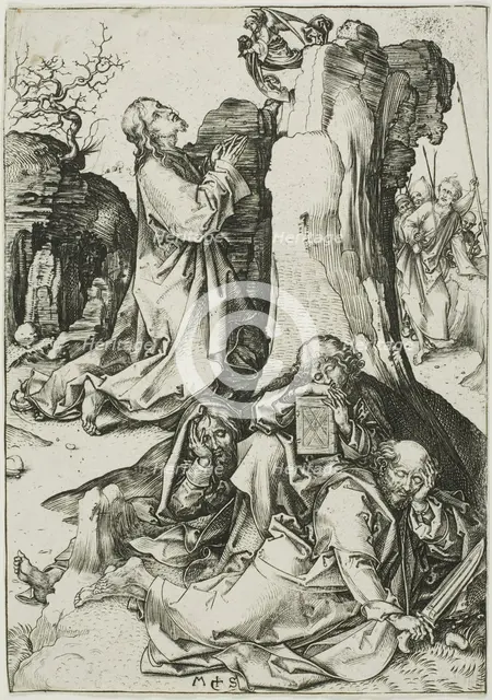 The Agony in the Garden, from The Passion, c. 1480. Creator: Martin Schongauer.