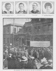 The Agonising Wait for the List of the Lost at Southampton April 20, 1912. Creator: Unknown