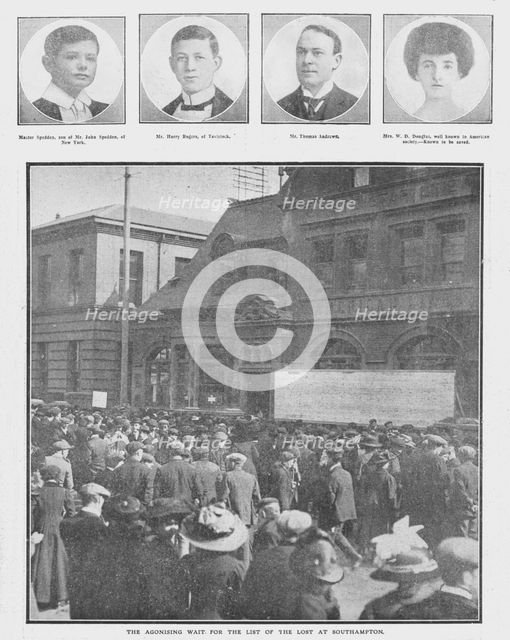 'The Agonising Wait for the List of the Lost at Southampton', April 20, 1912. Creator: Unknown.