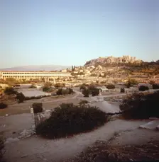 The Agora and Stoa of Attalos with Acropolis beyond, Athens, c20th century