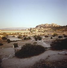 The Agora and Stoa of Attalos with Acropolis beyond, Athens, c20th century