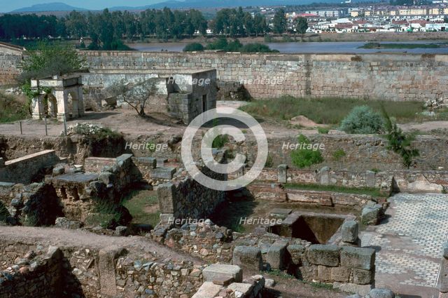 The Alcazaba and River Guardiana in Merida. Artist: Unknown