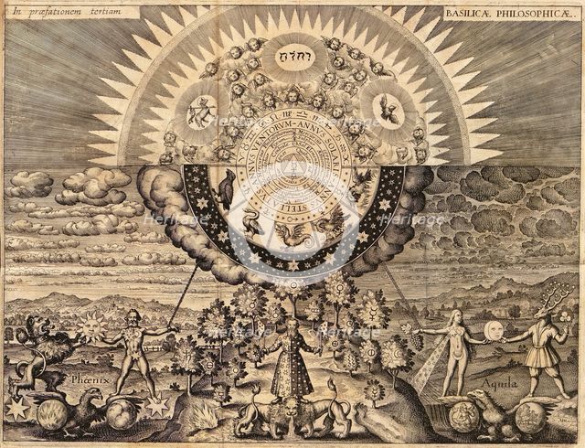 The Alchemical World Landscape, from Opus medico-chymicum by Johann Daniel Mylius, 1618. Creator: Merian, Matthäus, the Elder (1593-1650).