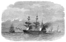 The Alabama destroying the Texan Star, or Martaban, in the Malacca Straits..., 1864. Creator: Unknown