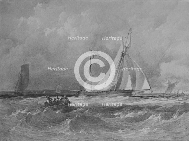 The Alarm winning the Ladies Challenge Cup at Cowes, 1830 by GM Gilbert on stone by L Haghe. Creator: Kirk & Sons of Cowes.