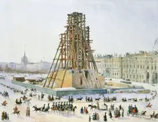The Alexander Column in scaffolds, 1833. Creator: Gagarin, Grigori Grigorievich (1810-1893)