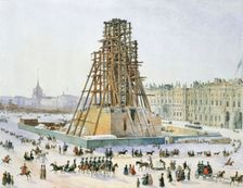 The Alexander Column in scaffolds, 1833. Creator: Gagarin, Grigori Grigorievich (1810-1893)