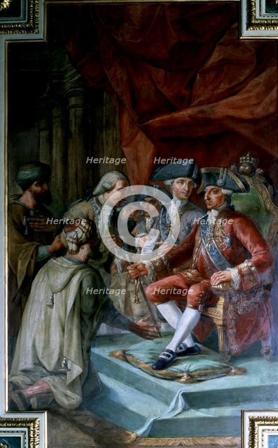 The Ali Caramanli before King Charles III to sign the treaty of peace, friendship and commerce wi…