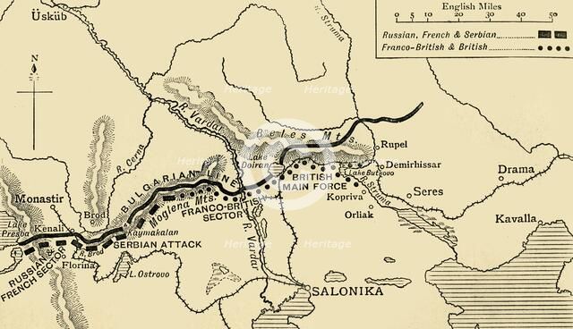 'The Allies' Line facing the Bulgarians in the closing Campaign of 1916', (c1920). Creator: Unknown.