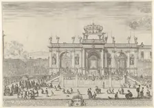 The altar of the holy sacrament; at left, the sacrament beneath a canopy, carried in p..., ca. 1648. Creator: Stefano della Bella