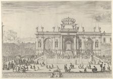 The altar of the holy sacrament; at left, the sacrament beneath a canopy, carried in p..., ca. 1648. Creator: Stefano della Bella