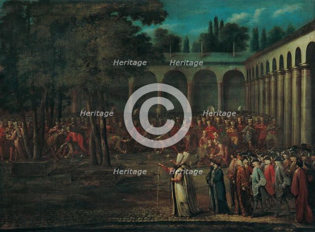 The Ambassadorial Delegation Passing through the Second Courtyard of the Topkapı Palace, 1720s. Artist: Vanmour (Van Mour), Jean-Baptiste (1671-1737)