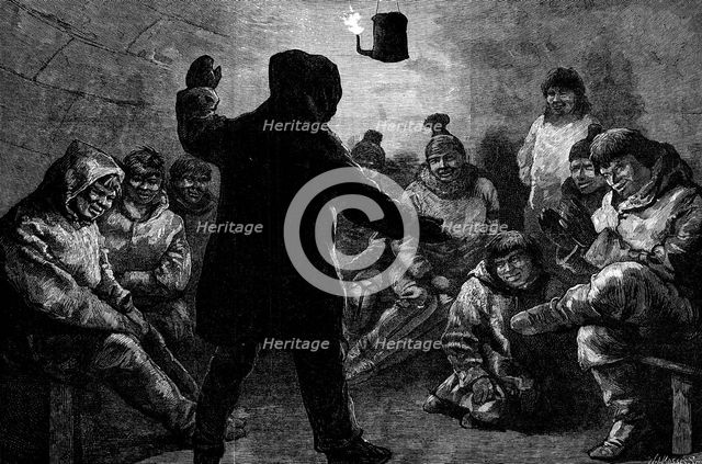 The American Franklin Search Expedition: Kalandi play among the Netchillik Esquimaux, 1881. Creator: W. I. Mosses.