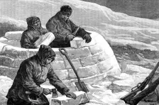 The American Franklin Search Expedition - the first frost: building a snow house, 1881. Creator: W. I. Mosses