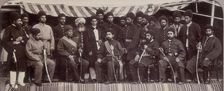 The Amir Yakoob Khan and Sirdars of Kabul at Gandamak, Afghanistan, May 1879. Creator: John Burke