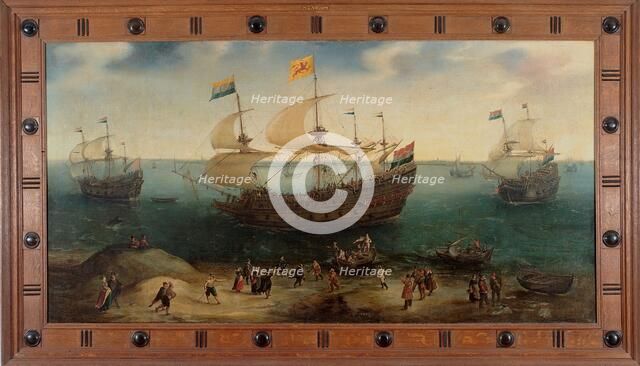 The Amsterdam Four-Master ‘De Hollandse Tuyn’ and Other Ships on their Return from Brazil under the  Creator: Hendrick Cornelisz Vroom.