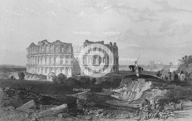 'The Amphitheatre of El Jenn', 1841.  Artist: John Sands.