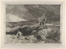 The Anchorite: a partially naked man seated at left in a landscape with what appears t..., ca. 1869. Creator: Mariano Jose Maria Bernardo Fortuny y Carbo