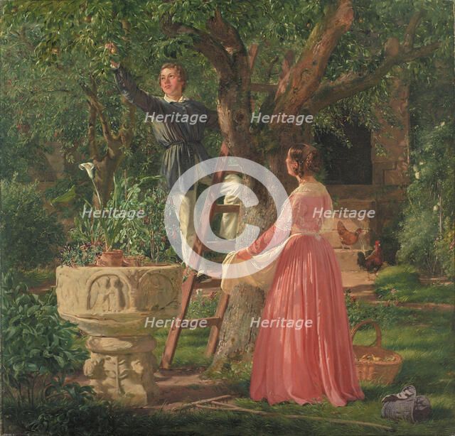The Ancient Baptismal Font in the Garden;The Garden with the Old Font, 1850. Creator: Jorgen Pedersen Roed.
