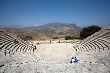 The ancient Greek theatre at Segesta, Sicily, Italy. Creator: Samuel Magal