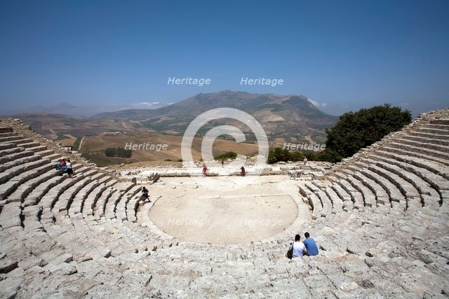 The ancient Greek theatre at Segesta, Sicily, Italy. Creator: Samuel Magal.