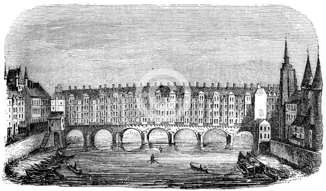The ancient Pont aux Changers, Paris, France, c16th century (1849). Artist: Unknown