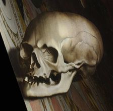The anamorphic skull. The Ambassadors (Detail), 1533