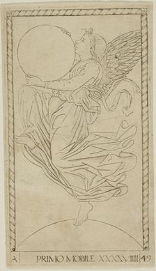 The Angel of the Ninth Sphere, or Primum Mobile, plate 49 from Planets and Spheres, c.1465. Creator: Unknown