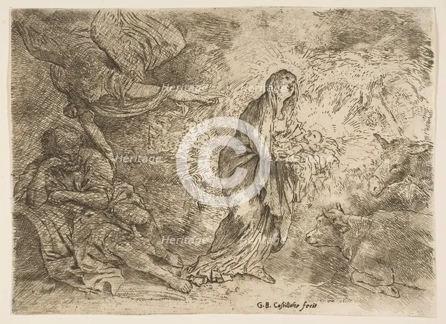 The angel awakening Joseph to the presence of the Virgin and Child, ca. 1645-49. Creator: Giovanni Benedetto Castiglione.