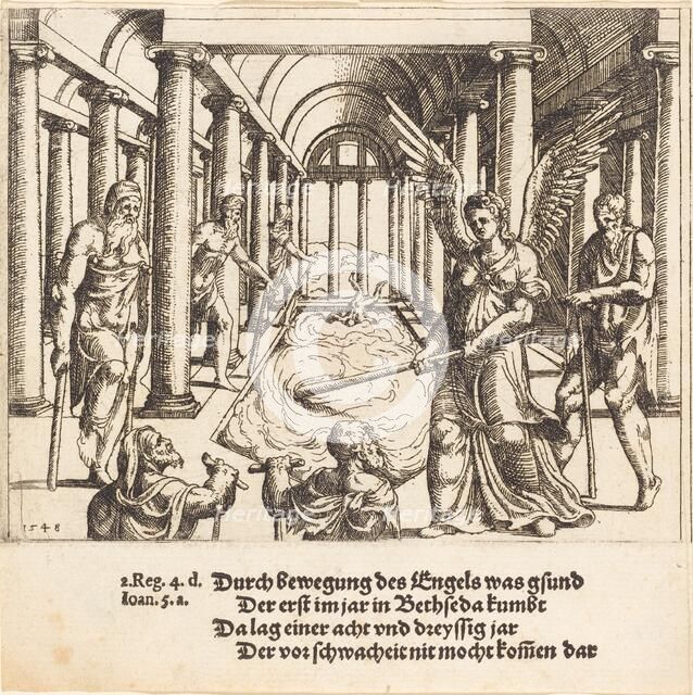 The Angel Agitating the Pool of Bethesda, 1548. Creator: Augustin Hirschvogel.