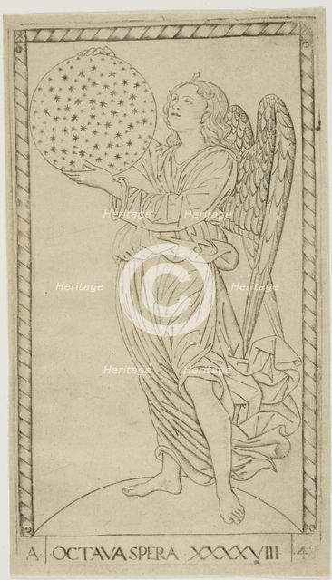 The Angel and the Eighth Sphere, plate 48 from Planets and Spheres, c.1465. Creator: Unknown.