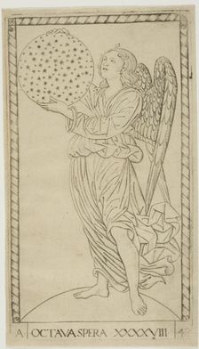 The Angel and the Eighth Sphere, plate 48 from Planets and Spheres, c.1465. Creator: Unknown